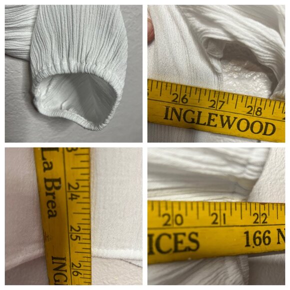 C Est 1946 White Crochet Yoke Ruffle Long Sleeve Blouse XL Minimalist Lt Weight - Picture 12 of 16